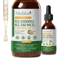 2 Pack Organic Vitamin D3 K2 Liquid w/ Vegan Omega3 and Coconut MCT Oil 10000 IU Maximum Strength Vitamin D Supplement No Fillers NonGMO K2 as MK7 for Bones Muscles and High Absorption2 Fl Oz