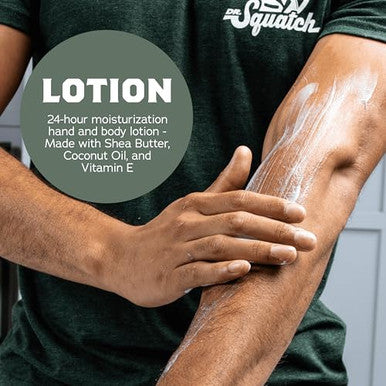 Dr. Squatch Natural Hand And Body Lotion For Men - Made With Shea Butter Coconut Oil Vitamin E For 24-Hr Moisturization - Pine Tar Fresh Falls Coconut Castaway & Cool Fresh Aloe (10 Fl Oz 4-Pack)