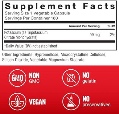 Force Factor Potassium Citrate Potassium Capsules To Support Cardiovascular Health Promote Electrolyte Balance And Boost Hydration Ideal For Athletes 180 Vegetable Capsules