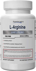 Superior Labs Pure LArginine Free Form Optimal 3000mg Dosage 150 Vegetable Capsules Supports Vasodilation Energy Production and Cardiovascular Health