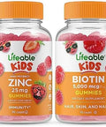 Lifeable Zinc 25Mg Kids + Biotin Kids Gummies Bundle Great Tasting Vitamin Supplement Gluten Gmo Chewable Gummy
