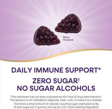 Nature'S Way Sambucus Zero Sugar Immune Gummies, Daily Immune Support, Black Elderberry Extract, Vitamin C, Vitamin D3, Zinc, Sugar Free, Sugar Alcohol Free, Plant-Based Sweeteners, 70 Gummies