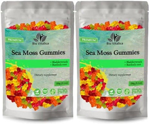 Sea Moss Gummies Irish sea Moss raw Organic Bladderwrack Burdock Root. Contains Sea Moss Gel and Powder. Superfoods for Vegan Keto and Dr Sebi Diet. Immune Boosting (1 Original)