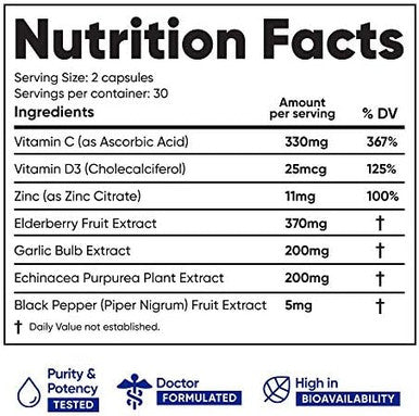 Immuneti - Advanced Immune Defense, 6-In-1 Powerful Blend Of Vitamin C, Vitamin D3, Zinc, Elderberries, Garlic Bulb, Echinacea - Supports Overall Health, Provides Vital Nutrients & Antioxidants
