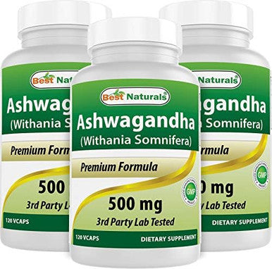 Best Naturals 3 Pack Ashwagandha Capsules For Relaxing Stress And Mood 500 Mg 120 Count (Total 360 Capsules)