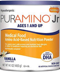 Puramino Junior Hypoallergenic Toddler Drink For Severe Food Allergies Omega3 Dha Iron Immune Support Vanila Powder Can 14.1 Oz