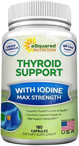 Asquared Nutrition Premium Thyroid Support Supplement With Iodine (180 Capsules) - Best Herbal & Vitamin Complex Pills W/ B12, Ashwagandha, Bladderwrack & Kelp - Helper For Healthy Hormone & Energy