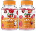 Lifeable Calcium Magnesium & Zinc Kids + Zinc Kids Gummies Bundle Great Tasting Vitamin Supplement Gluten Gmo Chewable Gummy