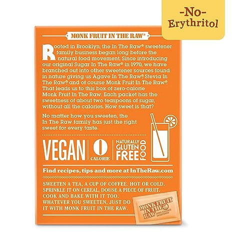 Sugar in the Raw Monk Fruit, Natural Monk Fruit Sweetener, Sugar-Free, Gluten Free, Zero Calorie, Vegan Sugar Substitute, 40 Count Packets (Pack Of 8)