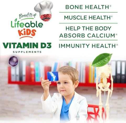 Lifeable Kids Vitamin D Gummies Vitamin D3 1000iu Great Tasting Vitamin D3 Gummies D3 Vitamin for Strong Healthy Bones and Immune Support Vitamin D for Kids Boys Girls 90 Gummies