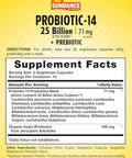Sundance Probiotic14 25 Billion Cultures 30 Capsules With Prebiotics Vegetarian Nongmo And Gluten Supplement