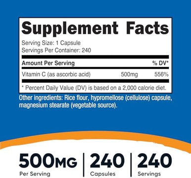 Nutricost Vitamin C 500Mg 240 Capsules Vegetarian Gluten & Nongmo