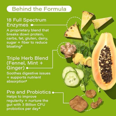 Hum Flatter Me Digestive Enzymes With Probiotics & Prebiotics Fastacting Bloat Relief Digestive Health And Regularity Vegan Formula 60 Servings