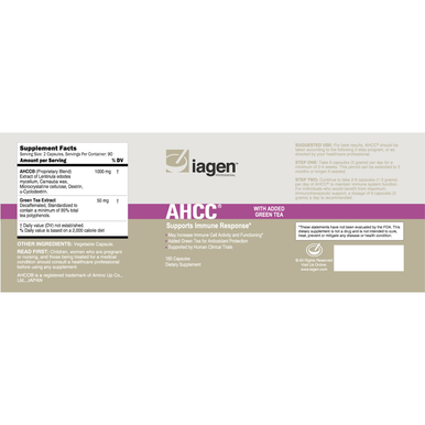 AHCC w/ Green Tea Extract -Decaf 180 Caps by Iagen Professional