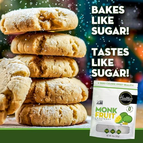Healthier Comforts Monk Fruit with Granulated Allulose (No Erythritol) | All Natural Sugar Substitute | Zero Calorie 1:1 White Sugar Replacement | No Aftertaste, Keto, Non-GMO, Gluten Free, Vegan, Zero Net Carbs | 10oz