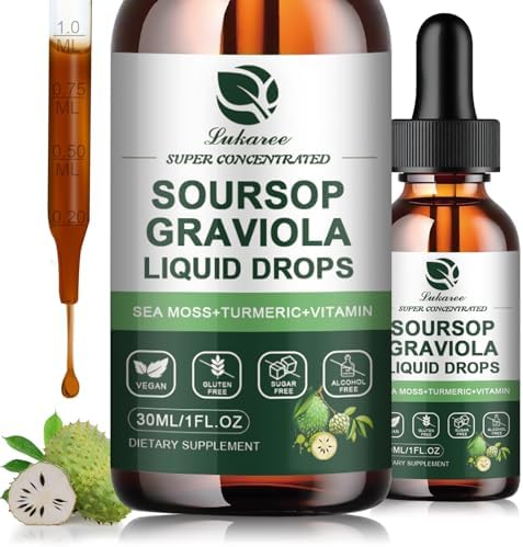 (2 Pack) Soursop Graviola Leaf Extract Liquid Drop Plus Pure Botanical Sea Moss for Cell Support and Regeneration Immunity and Gut Health Soursop Bitters Liquid Full Texture Natural Flavor 1 Fl Oz