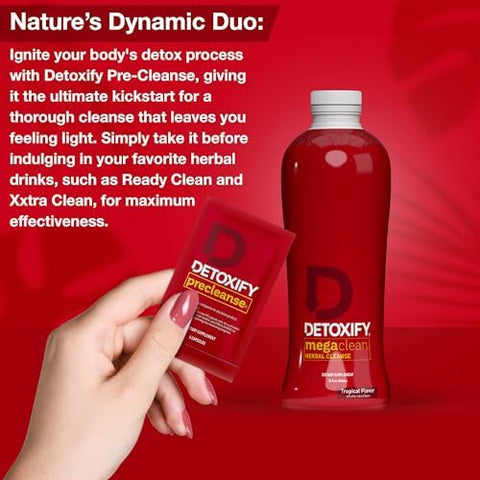 Detoxify Mega Clean Herbal Cleanse " Tropical " 32 Oz " Professionally Formulated Herbal Detox Drink " Enhanced With Milk Thistle Ginseng Root & Guarana Seed " Plus Sticker