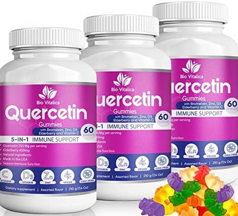 Bio Vitalica (Bundle) Sea Moss Elderberry (1 Pack) & Quercetin (3 Packs) & Sea Moss Ashwagandha Gummies (1 Pack) Biovitalica