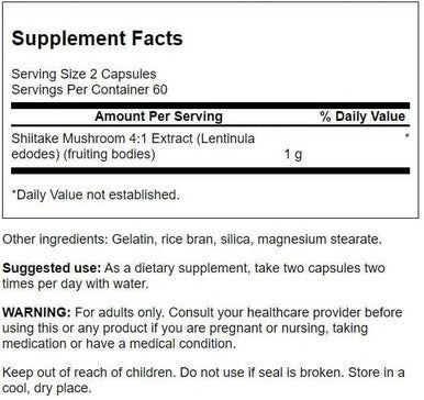 Swanson Shiitake Mushroom Extract (4:1) 500 Milligrams 120 Capsules