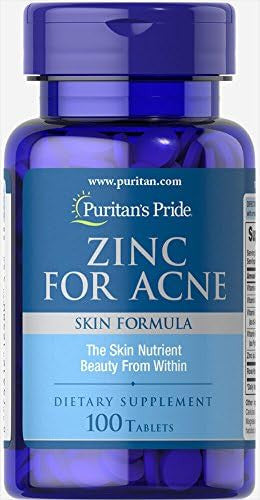 Puritan'S Pride Zinc For Acne Skin Formula With Vitamins C, B-6, A, And E For Men And Women Dietary Supplement For Clear Healthy Skin Immune System Cell Division And Growth Support 100 Tablets