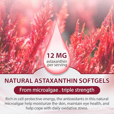 Echoes Of The Spring Astaxanthin 12Mg Natural Astaxanthin From Haematococcus Pluvialis Triple Strength Antioxidant Supplement For Eye Skin Joint & Immune Support (120 Count (Pack Of 1))