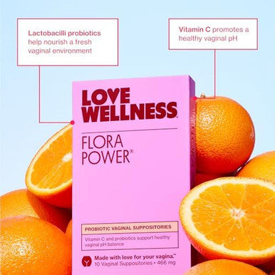 Love Wellness Flora Power | Vaginal Probiotic Suppositories with Vitamin C | Supports pH Balance & Vaginal Health | Fragrance-Free Non-GMO & Paraben-Free | 10 Count