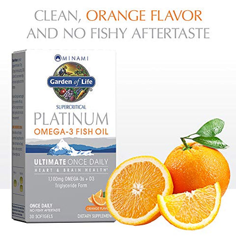 Garden Of Life Minami Supercritical Platinum Omega 3 Fish Oil Supplement - Orange 30 Softgels Ultimate Once Daily Fish Oil Omega 3 For Heart & Brain Health 1100Mg Omega-3S 1000 Iu Vitamin D3