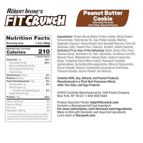 Fit Crunch Snack Size Protein Bars 6Layer Baked Bar 1G Of Sugar Gluten & Soft Cake Core (18 Bars Peanut Butter Cookie)