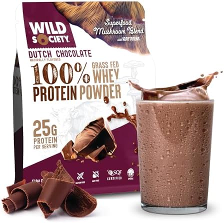 Wild Society - Top Flavor Mulitpack - 100% Grass Fed Whey Protein Powder + Superfood Mushrooms & Adaptogens - 25G Protein Clean Protein Powder 0 Added Sugar Non Gmo Gluten -