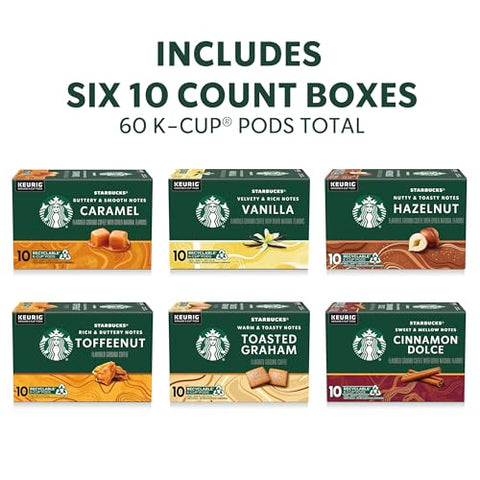Starbucks K-Cup Coffee Pods, Flavored Hot or Iced Coffee, Variety Pack, 60 Keurig Pods