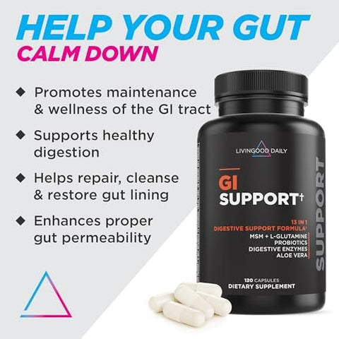 Livingood Daily Gut Cleanse Detox Supplement 13-In-1 Gi Support With L Glutamine Aloe Vera Digestive Enzymes Probiotics & Msm Vegetarian Capsules Gluten Non Gmo Allergen 120 Count