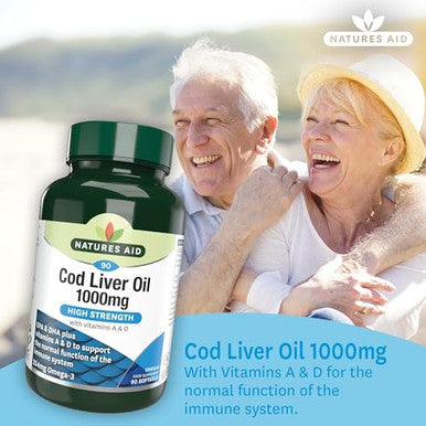 Natures Aid 1000mg High Strength Cod Liver Oil - Pack of 90 Capsules (Packaging May Vary)