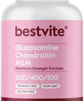 Bestvite Glucosamine Chondroitin MSM 500/400/100 per Capsule (240 Capsules) with Patented OptiMSM - Maximum Strength Formula for Joint Support - No Stearates - Gluten - Non GMO