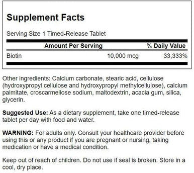 Swanson Biotin - Timed-Release 10000 mcg 60 Tabs 2 Pack