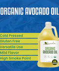 Kevala Organic Avocado Oil - 64 fl oz - 1.8 L - Half a Gallon - Cold Pressed - Avocado Oil for Cooking - Organic Vegetable - High Smoke Point Ã¢â‚¬â€œ For Skin and Hair