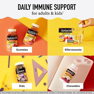 Airborne 1000Mg Vitamin C With Zinc Effervescent Tablets Immune Support Supplement With Powerful Antioxidants Vitamins A C & E 20 Fizzy Drink Tablets Zesty Orange Flavor