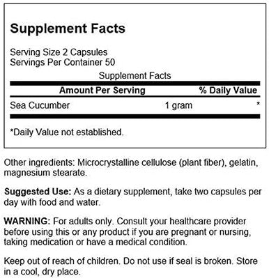 Swanson Sea Cucumber - Natural Supplement Promoting Joint Health & Mobility Support - Supports Cartilage Protection & Connective Tissue Health - (100 Capsules 500mg Each)