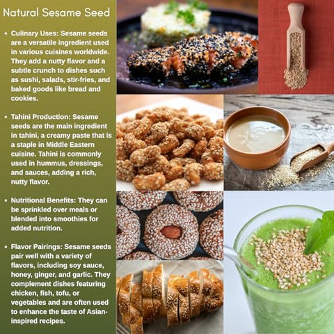 Sesame Seeds Natural ÃƒÂ¢Ã¢â€šÂ¬Ã¢â‚¬Å“ 14 oz Resealable Bag ÃƒÂ¢Ã¢â€šÂ¬Ã¢â‚¬Å“ Whole Raw Unhulled Seeds for Cooking, Baking & Garnishing by Mecca Foods
