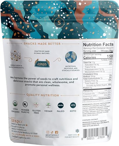 SEEDLY Organic 70% Dark Chocolate Snacking Bark with 20g Protein 50% less sugar Variety Pack Keto Vegan Snacks GlutenFree Low Carb Paleo NonGMO SteviaFree No Weird Additives 3.6oz (Pack of 3)