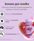 Lemme Focus Concentration & Brain Health Gummies With Cognizin Citicoline Lion'S Mane Mushroom Vitamin B12 To Support Focus Concentration - Gluten Free Caffeine Free Strawberry (50 Count)