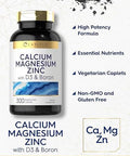 Carlyle Calcium Magnesium Zinc With Vitamin D3 And Boron 300 Caplets Vegetarian, Non-Gmo Supplement