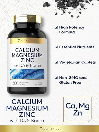 Carlyle Calcium Magnesium Zinc With Vitamin D3 And Boron 300 Caplets Vegetarian, Non-Gmo Supplement