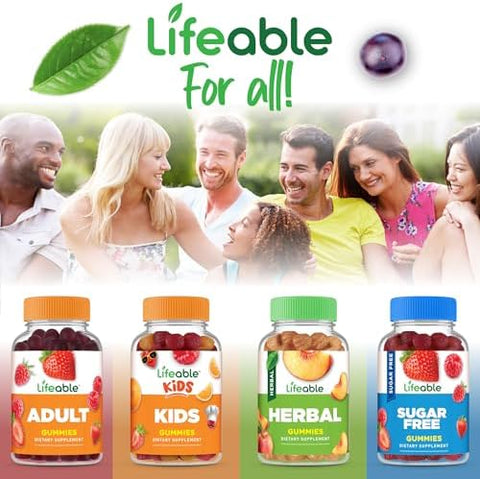 Lifeable Multivitamin for Men Gummies VIT A C D E B1 B2 Niacin B5 B6 Folate B12 Biotin Iodine Zinc Chromium Ginseng Lycopene Inositol Mens Multivitamins Gummies 90 Gummies