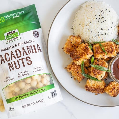 NOW Foods Macadamia Nuts Dry Roasted with Sea Salt Source of Fiber GlutenFree and NonGMO 9Ounce (Packaging May Vary)