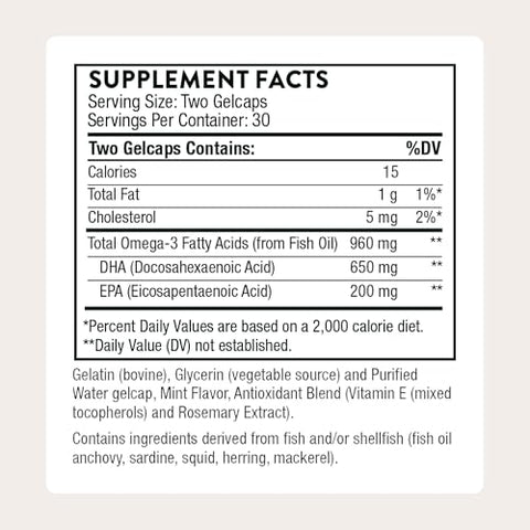 Thorne - Prenatal Dha - 650 Mg Dha And 200 Mg Of Epa - Supports Baby S Brain & Nervous System Development From Pregnancy To Nursing 30 Servings