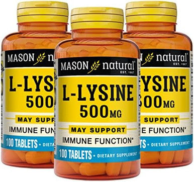 Mason Natural Llysine 500 Mg With Calcium Improved Immune Function Enhanced Nutrient Absorption Essential Amino Acid 100 Tablets (Pack Of 3)