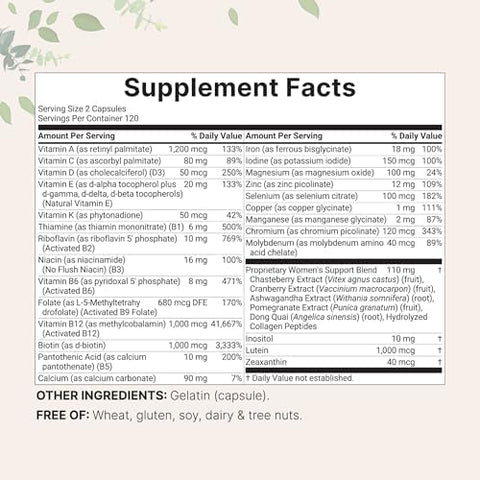 Micro Ingredients Pure Methylated Multivitamin For Women 240 Capsules 32In1 Formula With Vitamin B C D + Iron Methylfolate and More Supports Women S Daily Wellness Filler NonGmo