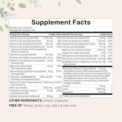 Micro Ingredients Pure Methylated Multivitamin For Women 240 Capsules 32-In-1 Formula With Vitamin B C D Iron Methylfolate & More Supports Women 'S Daily Wellness Filler Free Non-Gmo