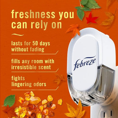 Febreze Plug In Air Freshener Odor-Fighting Scented Oil Refill Air Fresheners For Home And Bathroom And Kitchen Long Lasting For Strong Odors Crisp Fall Breeze Scent 0.87Oz Refills 2 Count