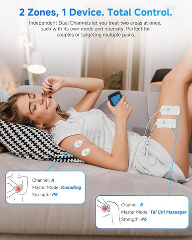 Homchy Tens Unit Muscle Stimulator 24 Modes Dual Channel Tens Ems Machine For Muscle Tension And Back Relief Rechargeable Pulse Massager With Timer 6 Upgraded Pads For Neck Shoulder Leg And Knee